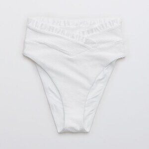 NWT Aerie Textured Ruffle Crossover High Cut Cheeky Bikini Bottom White Size XS